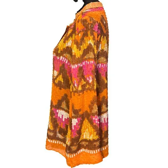 Laura Ashley Woman Long Sleeve Button Front Blouse With Vibrant Boho Print & Tex - Picture 3 of 4